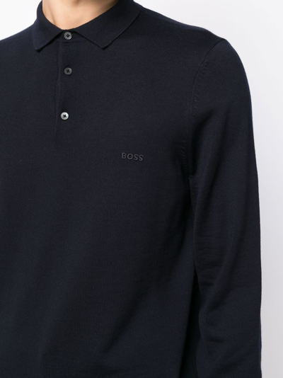 Hugo Boss Virgin Wool Polo Shirt In Blue