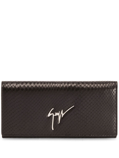 Shop Giuseppe Zanotti Selene Snake-embossed Wallet In Black