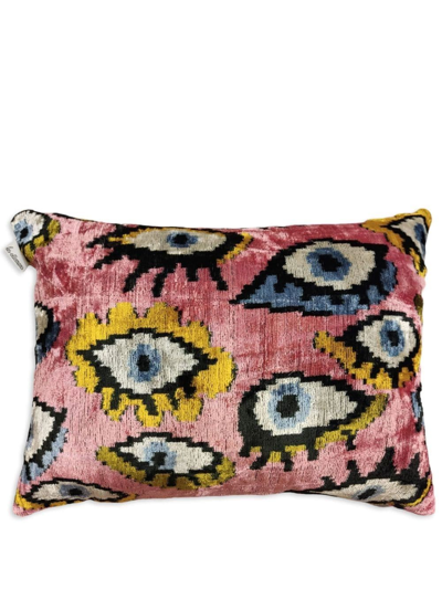 Shop Les-ottomans Eye-motif Jacquard Velvet Cushion In Pink