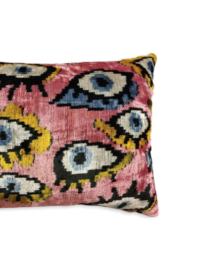 Les-ottomans Eye-motif Velvet Cushion In Pink