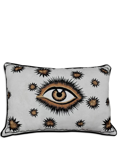 Shop Les-ottomans Eye-motif Embroidered Cushion In Grey