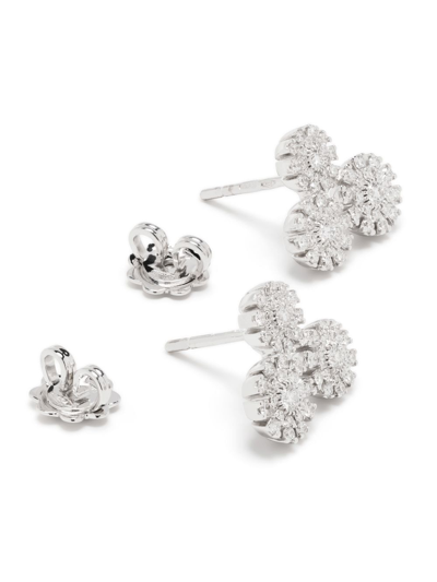 Shop Damiani 18kt White Gold Margherita Diamond Stud Earrings In Silver