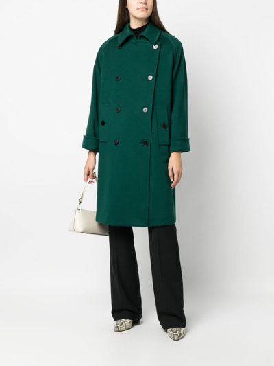 Shop Alberto Biani Double-breasted Virgin Wool Coat In Green