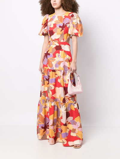 Shop Rebecca Vallance Santiago Patterned Maxi Dress In Red