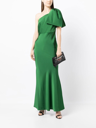 Sachin & Babi Aubrey One-shoulder Satin Charmeuse Gown In Green