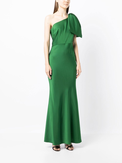 Sachin & Babi Aubrey One-shoulder Satin Charmeuse Gown In Green