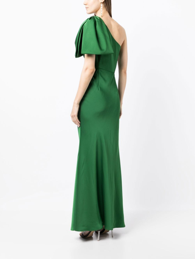 Sachin & Babi Aubrey One-shoulder Satin Charmeuse Gown In Green