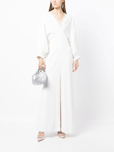Sachin & Babi Gabby V-neck Lace Gown In White
