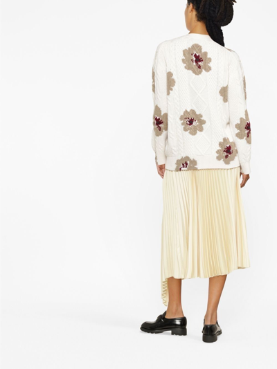 Shop Barrie Floral Intarsia V-neck Cardigan In Neutrals
