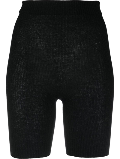 Shop Laneus Elasticated-waist Ribbed-knit Shorts In Black