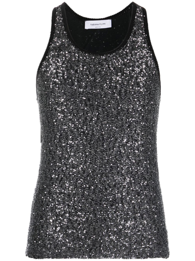 Shop Fabiana Filippi Sequin-embellished Knitted Tank Top In Black