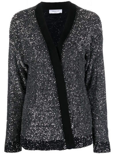Shop Fabiana Filippi Sequin-embellished Open-front Cardigan In Black