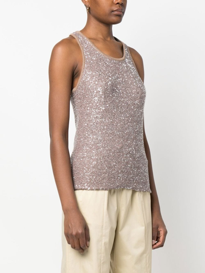 Shop Fabiana Filippi Sequin-embellished Knitted Tank Top In Brown