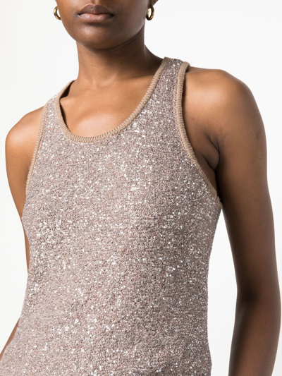 Shop Fabiana Filippi Sequin-embellished Knitted Tank Top In Brown