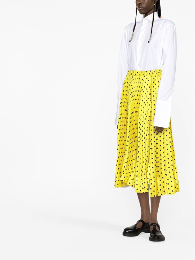 Shop Plan C Polka-dot Print Pleated Midi Skirt In Yellow
