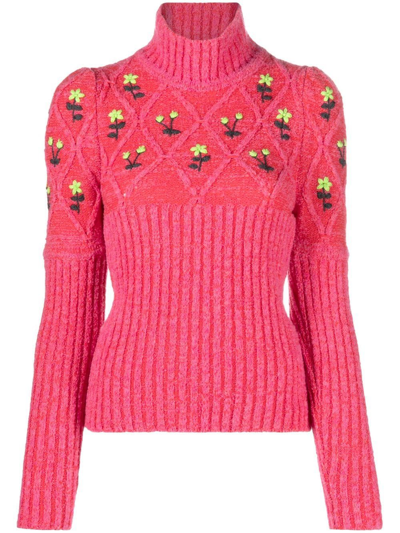 Cormio Ribbed Knit Jersey With Floral Embroidery In White