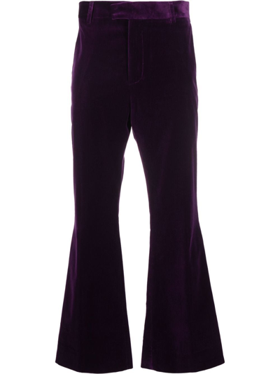 Shop Palm Angels Tailored Kick-flare Velvet Trousers In Purple