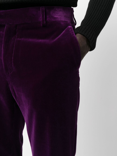 Shop Palm Angels Tailored Kick-flare Velvet Trousers In Purple