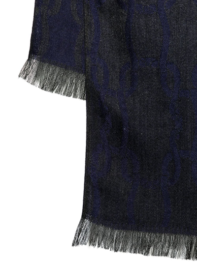 Shop Agnona Fine-knit Fringed Scarf In Blue