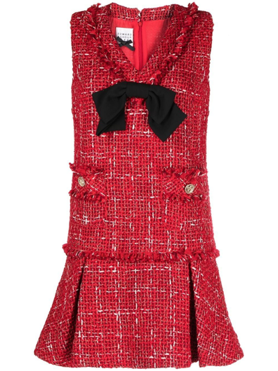 Shop Edward Achour Paris Bow-detail Tweed Mini Dress In Red