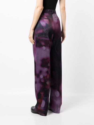 Shop Agnona Abstract-print High-waist Trousers In Purple