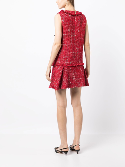 Shop Edward Achour Paris Bow-detail Tweed Mini Dress In Red