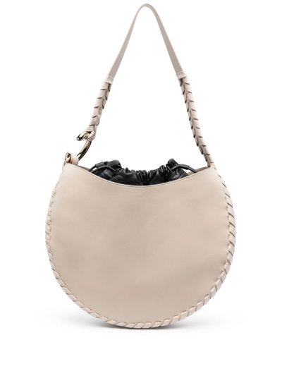 Chloé Large Curved Leather Shoulder Bag In Neutrals