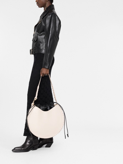 Chloé Large Curved Leather Shoulder Bag In Neutrals