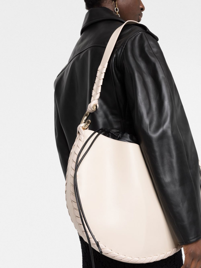 Chloé Large Curved Leather Shoulder Bag In Neutrals