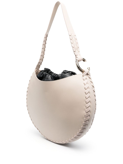 Chloé Large Curved Leather Shoulder Bag In Neutrals