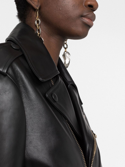 Shop Chloé Belted Leather Jacket In Black