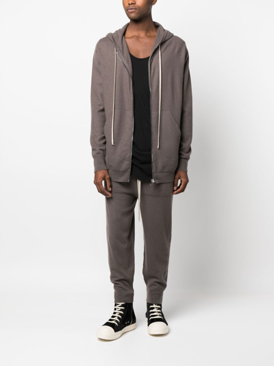Rick Owens Drawstring Zip-up Hoodie In Grey