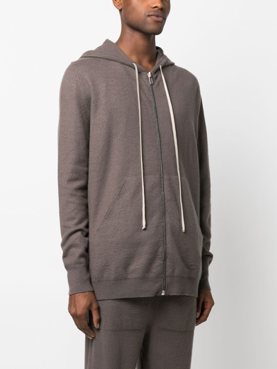 Rick Owens Drawstring Zip-up Hoodie In Grey