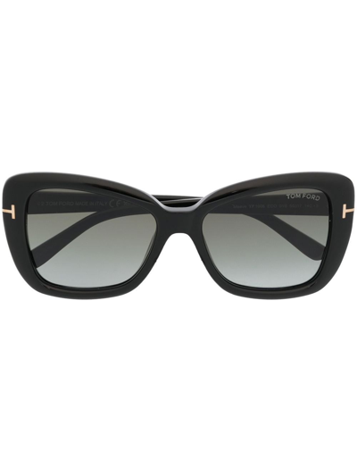 Shop Tom Ford Logo-detail Butterfly-frame Sunglasses In Black