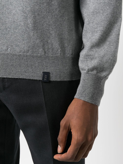 Fay Elbow Patch Virgin Wool Jumper In Grey
