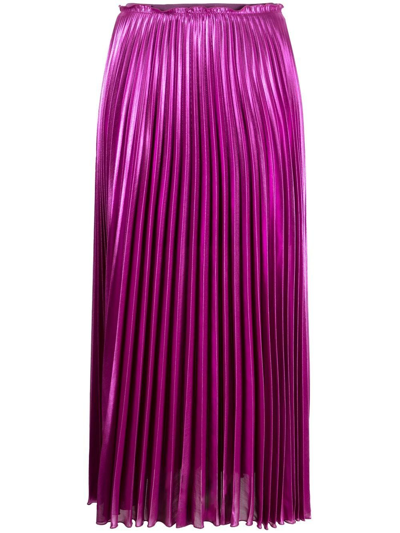 Shop Patrizia Pepe Metallic-finish Pleated Skirt In Purple