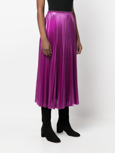 Shop Patrizia Pepe Metallic-finish Pleated Skirt In Purple