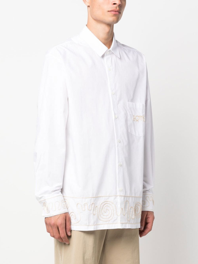 Shop Jacquemus Embroidered Design Long-sleeve Shirt In White