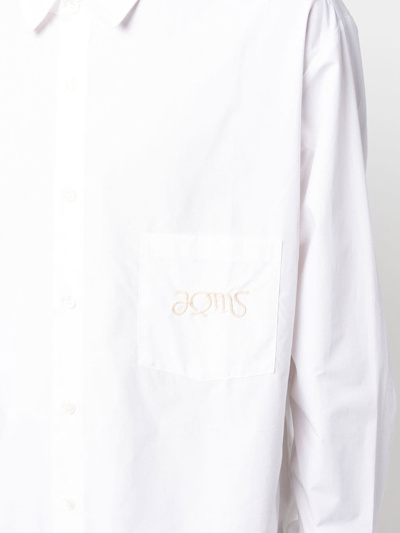 Shop Jacquemus Embroidered Design Long-sleeve Shirt In White