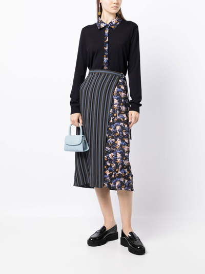 Ps By Paul Smith Panelled Stripe-print Skirt In Blue