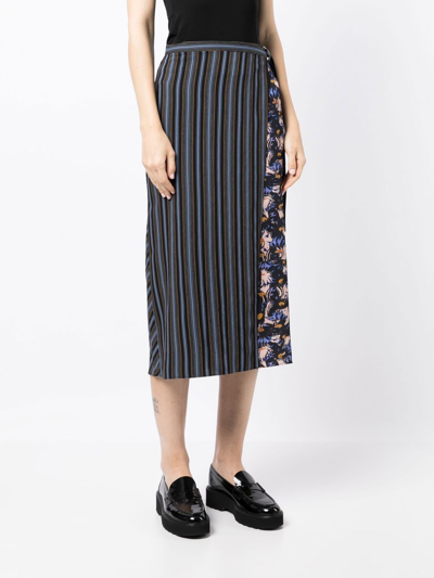 Ps By Paul Smith Panelled Stripe-print Skirt In Blue