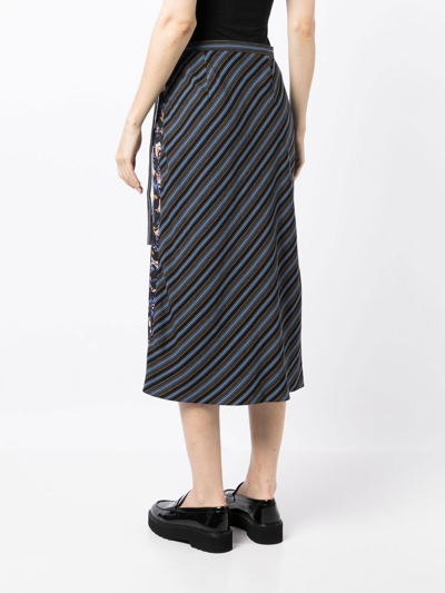 Ps By Paul Smith Panelled Stripe-print Skirt In Blue
