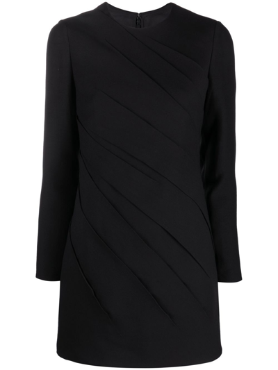 Shop Valentino Long-sleeve Gathered Minidress In Black