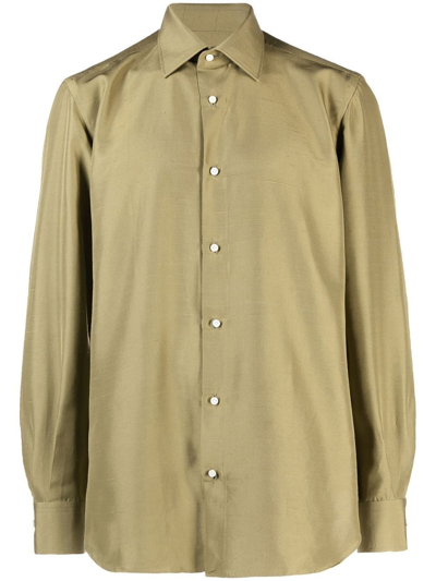 Shop Giuliva Heritage Silk Button-down Shirt In Green