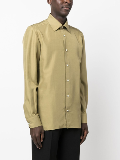 Shop Giuliva Heritage Silk Button-down Shirt In Green