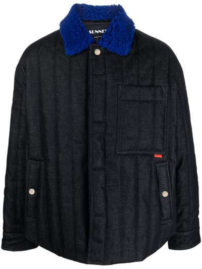 Shop Sunnei Contrast-collar Padded Jacket In Blue
