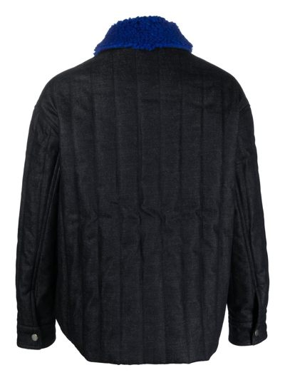 Shop Sunnei Contrast-collar Padded Jacket In Blue