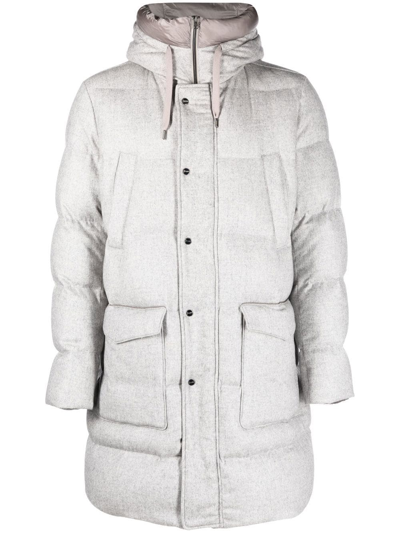Shop Herno Contrast-trim Padded Coat In Grey