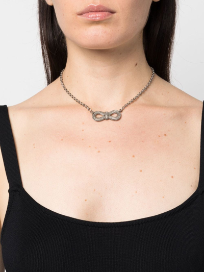 Shop Mach & Mach Bow-detail Necklace In Silver
