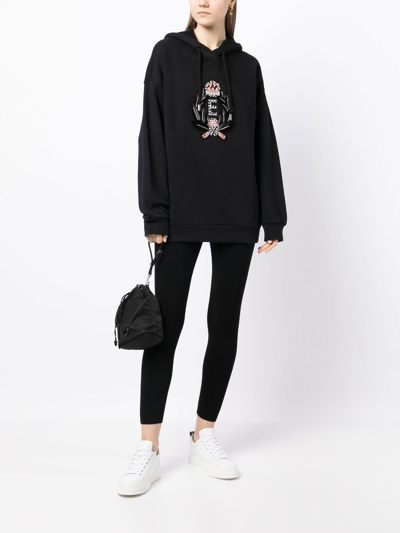 Shop Ermanno Firenze Logo-embroidered Drawstring Hoodie In Black